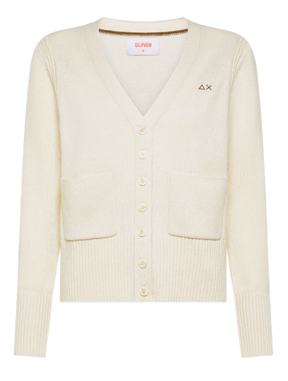 SUN68 CARDIGAN IN FILATO DI LANA E CASHMERE BIANCO PANNA
