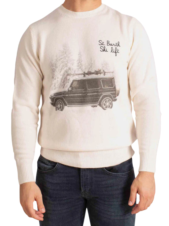 MC2 SAINT BARTH MAGLIONE HERON PRINT SKY LIFT BIANCO