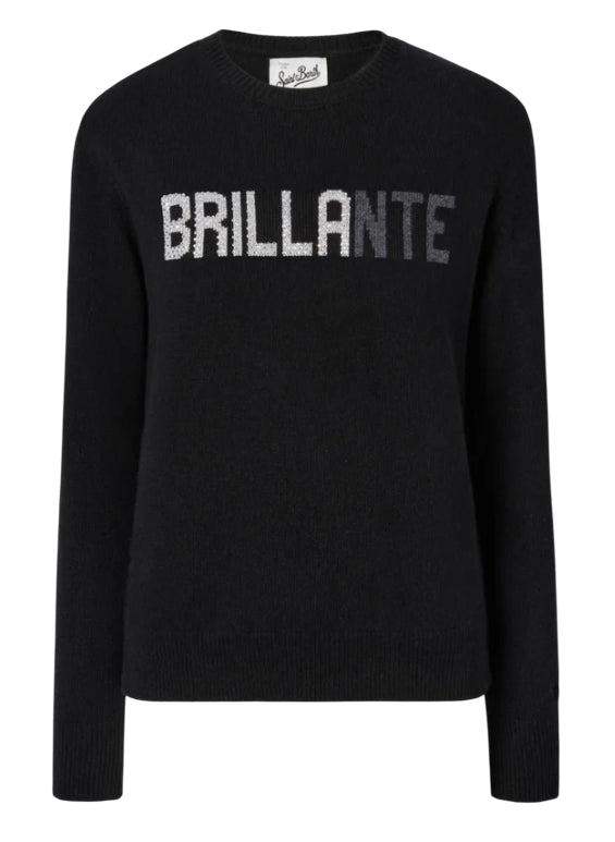 MC2 SAINT BARTH MAGLIONE NEW QUEEN IN MISTO CASHMERE NERO CON APPLICAZIONE IN STRASS BRILLANTE