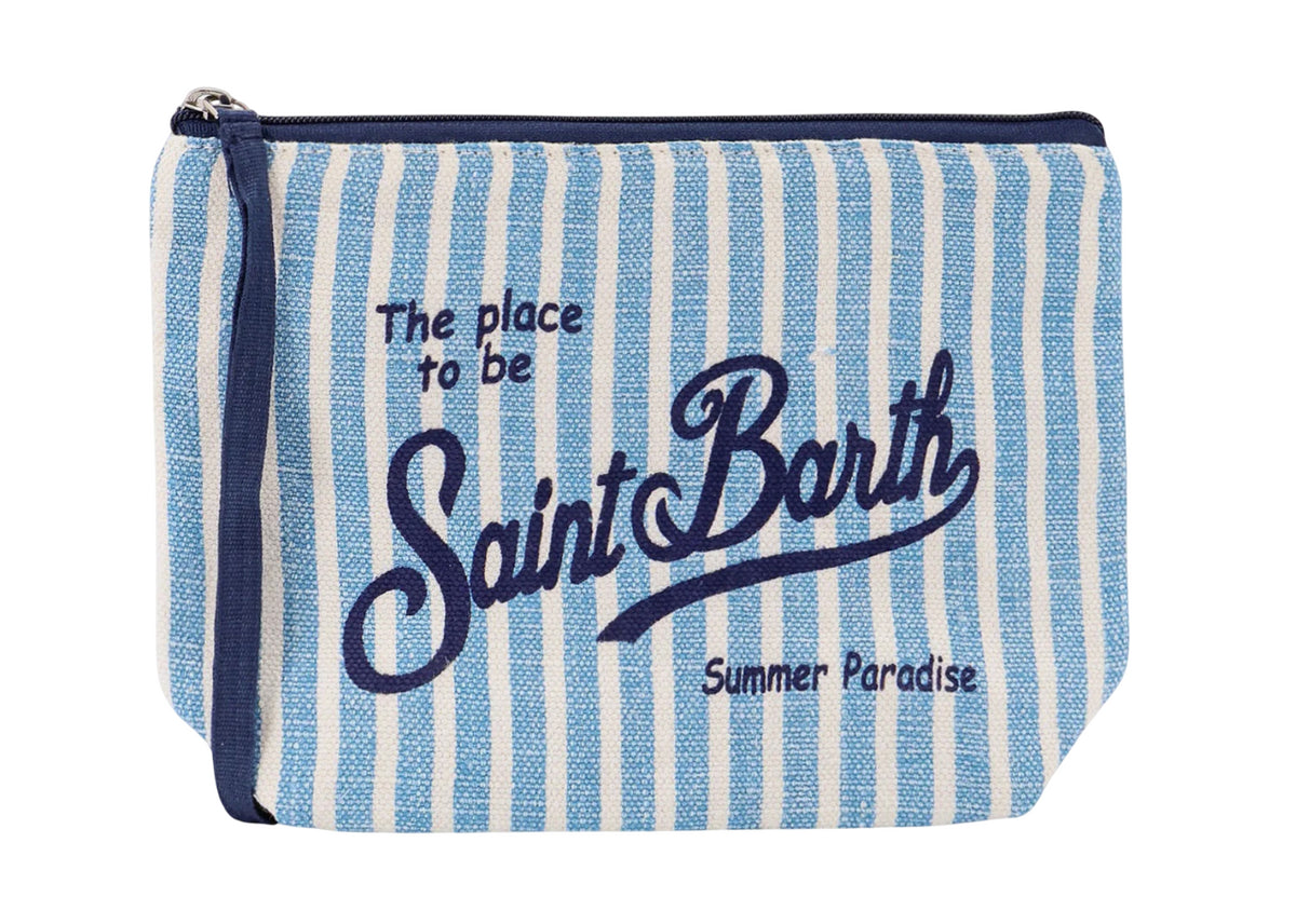 MC2 SAINT BARTH POCHETTE ALINE IN LINO RIGHE AZZURRO