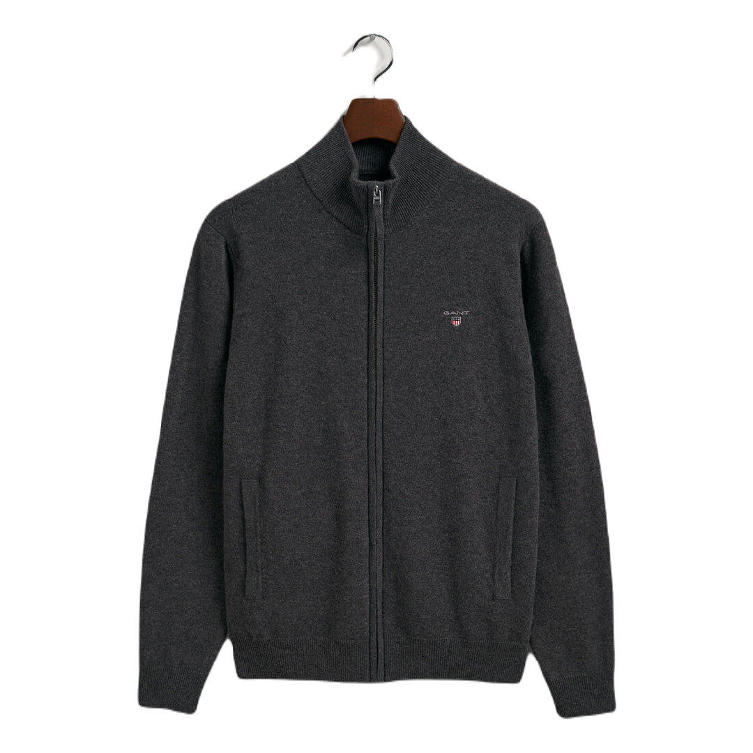 GANT CARDIGAN FULL ZIP IN LANA EXTRAFINE ANTRACITE