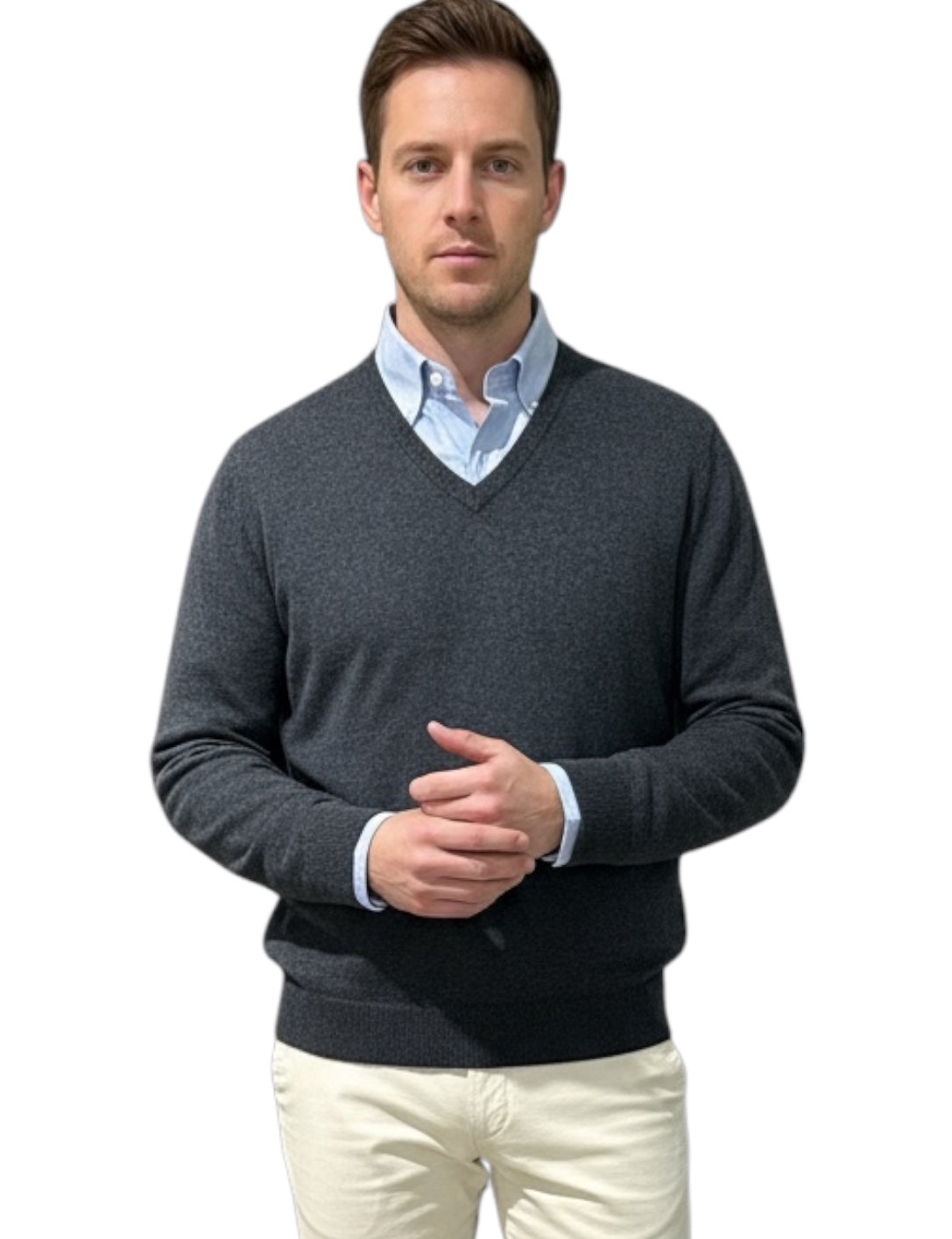 MARK MIDOR MAGLIA SCOLLO A V IN LANA MERINO E CASHMERE ANTRACITE