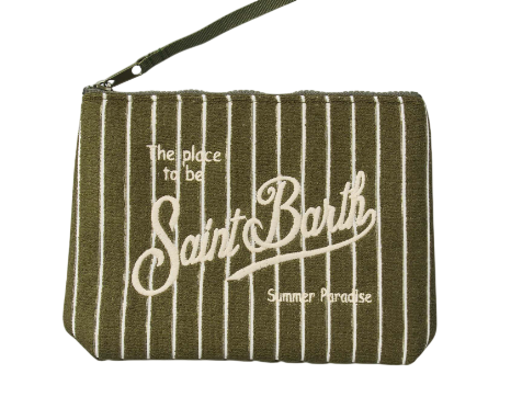 MC2 SAINT BARTH POCHETTE IN SPUGNA A RIGHE VERDE MILITARE