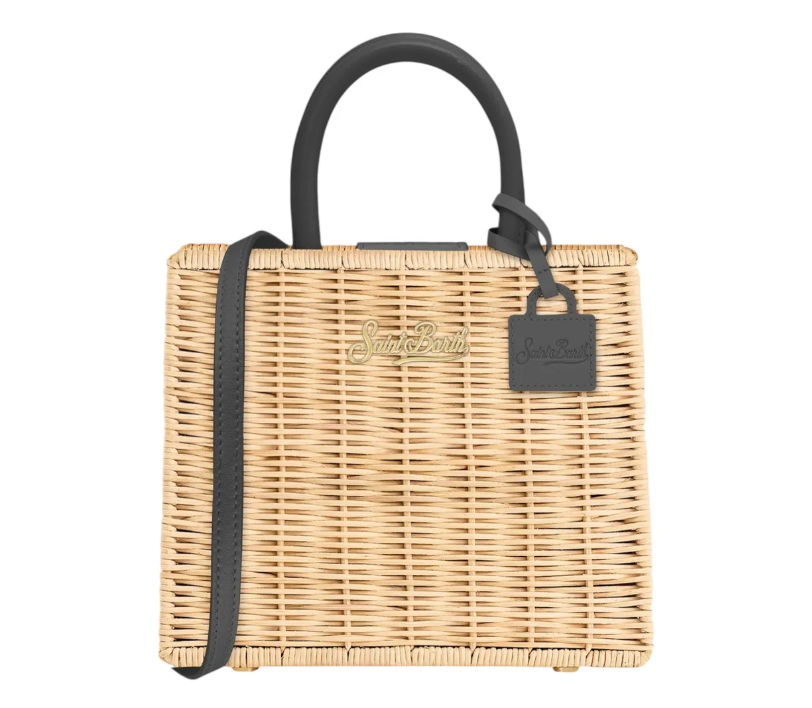 MC2 SAINT BARTH BORSA MINI STRAW IN PAGLIA E PELLE NERA