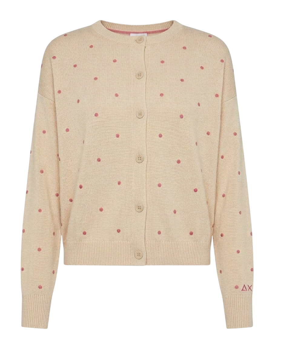 SUN68 DONNA CARDIGAN IN MAGLIA DI COTONE A POIS BEIGE ROSA