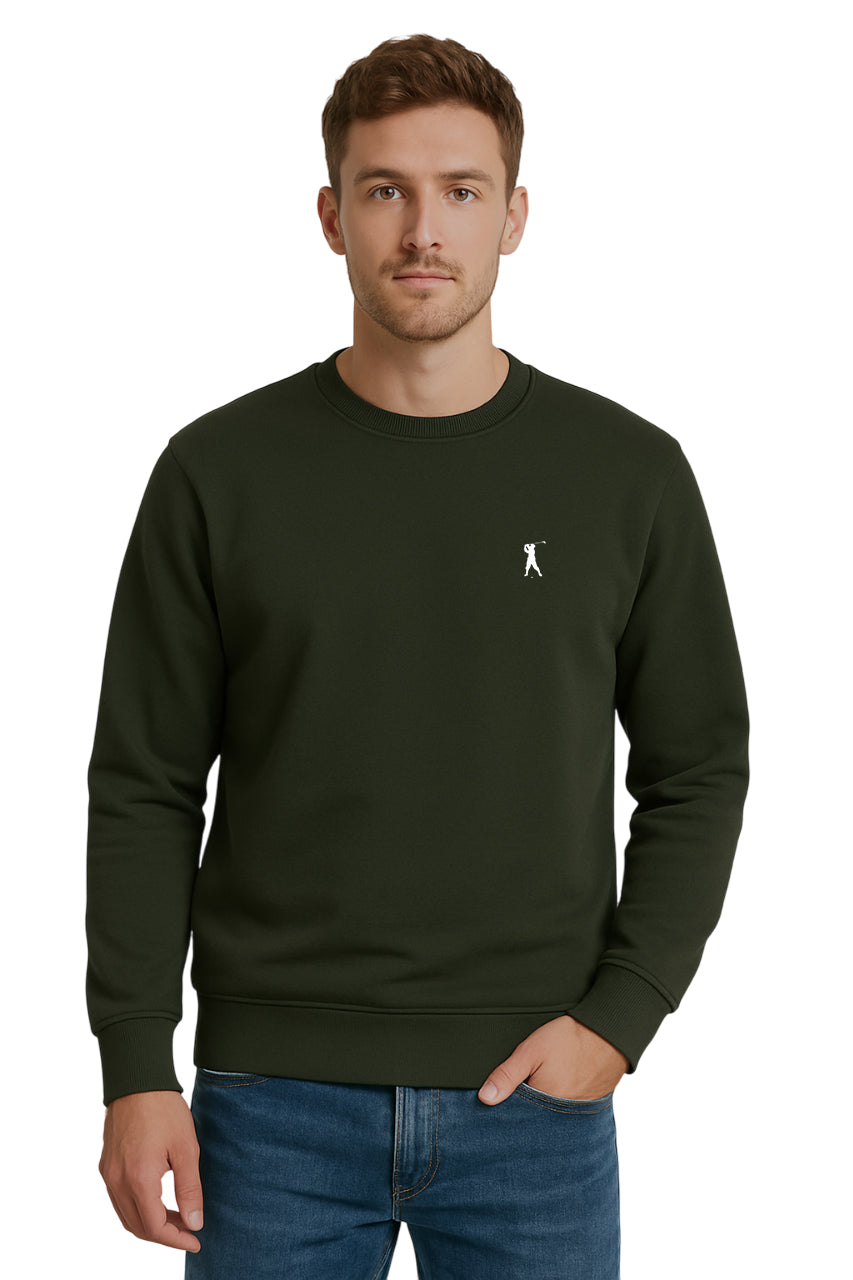 MARK MIDOR FELPA GIROCOLLO 100% COTONE COL VERDE MILITARE