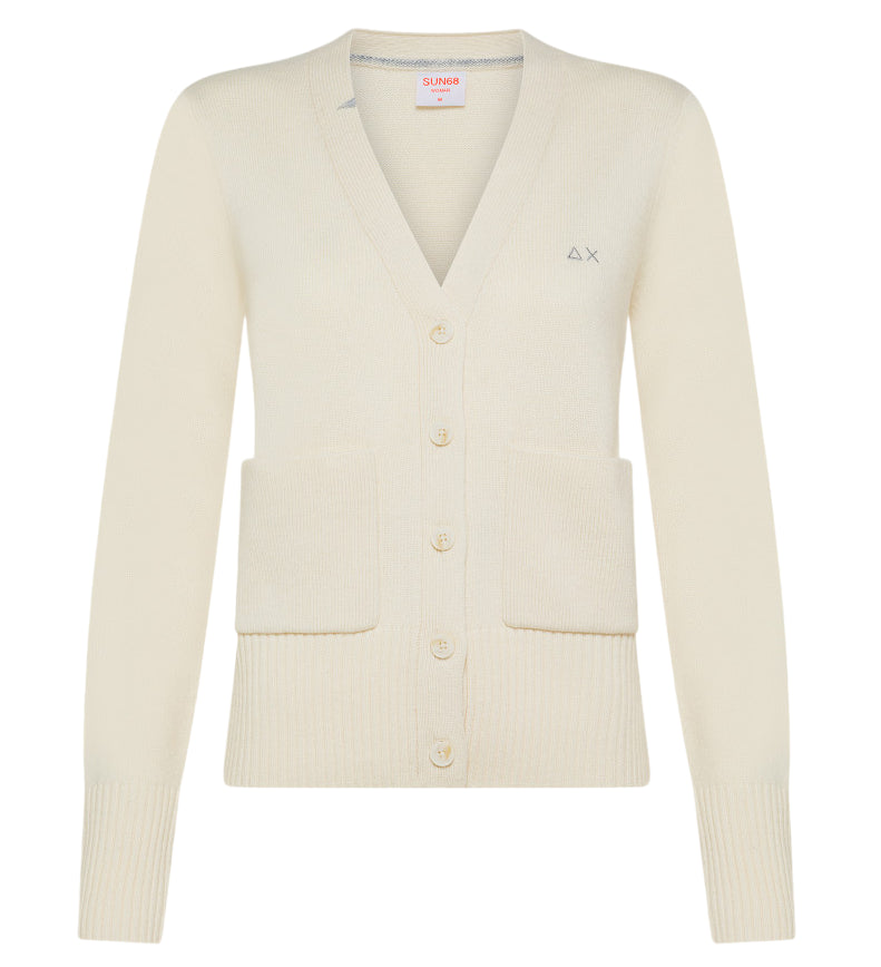 SUN68 DONNA CARDIGAN SOLID L/S BIANCO PANNA