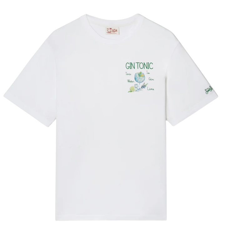 MC2 SAINT BARTH T-SHIRT PORTOFINO BIANCA CON RICAMO GIN TONIC
