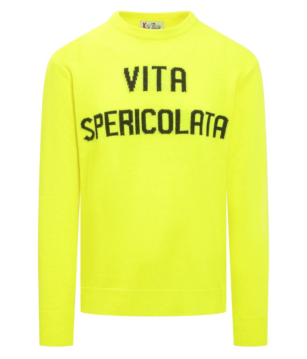 MC2 SAINT BARTH MAGLIA UOMO GIROCOLLO VITA SPERICOLATA GIALLO FLUO