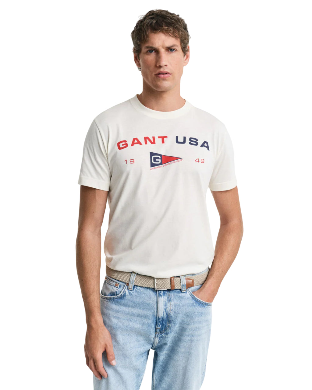 GANT T-SHIRT UOMO CON STAMPA COLORE CREAM