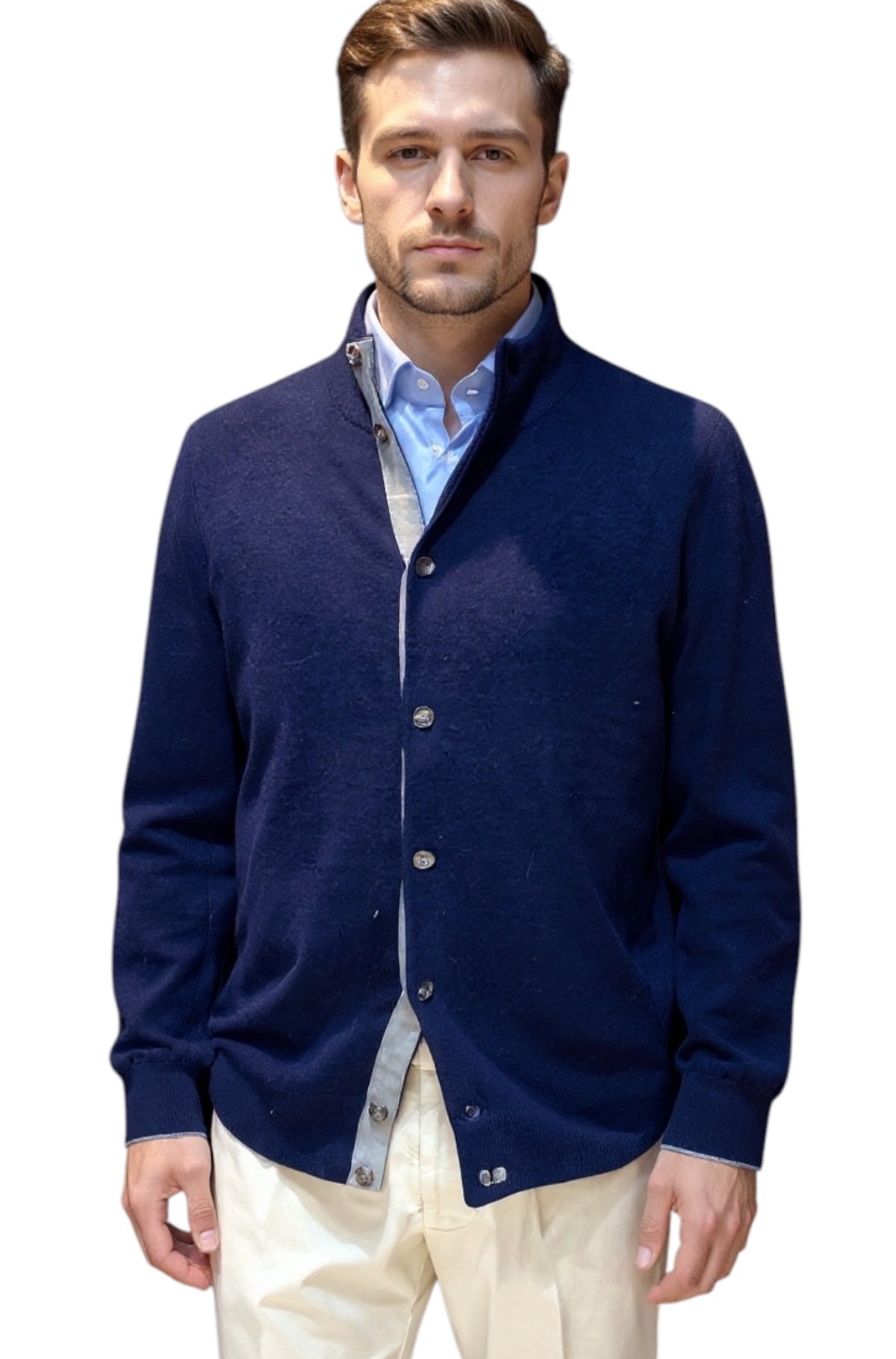 MARK MIDOR CARDIGAN IN LANA MERINO EXTRAFINE E CASHMERE COLORE BLU NAVY