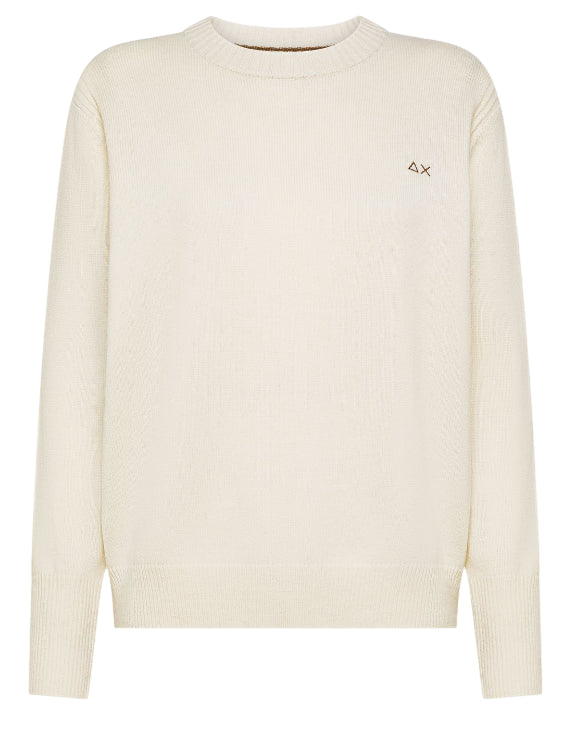 SUN68 MAGLIA DONNA GIROCOLLO IN CASHMERE E LANA BIANCO PANNA