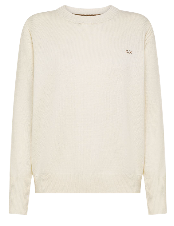 SUN68 MAGLIA DONNA GIROCOLLO IN CASHMERE E LANA BIANCO PANNA