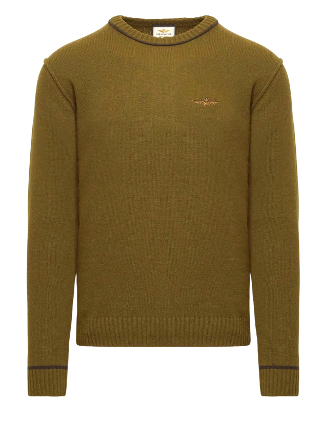 AERONAUTICA MILITARE MAGLIA GIROCOLLO IN LANA TINTO FILO OLIVE DARK