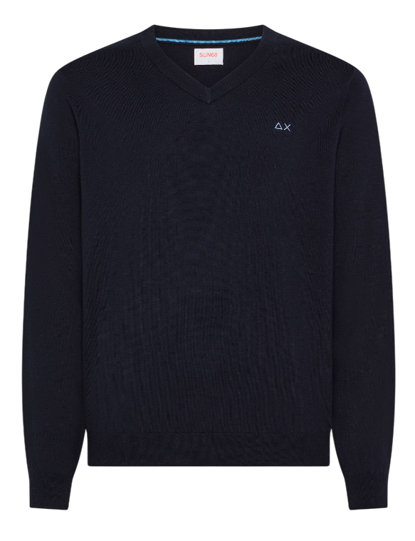 SUN68 UOMO MAGLIA IN LANA E COTONE CON SCOLLO A V COLORE NAVY BLUE