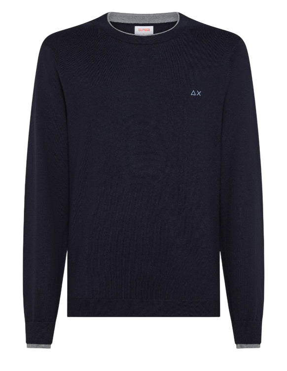 SUN68 UOMO MAGLIA IN LANA E COTONE COLORE BLU NAVY