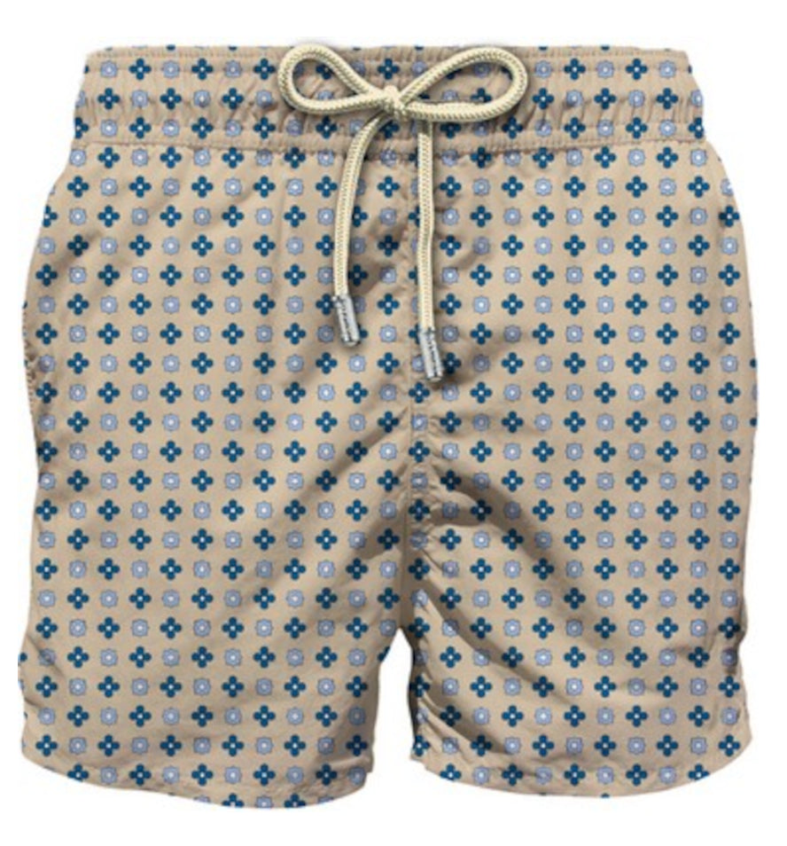 MC2 SAINT BARTH COSTUME LEGGERO STRETCH COMFORT LIGHT CON STAMPA CRAVATTA BEIGE