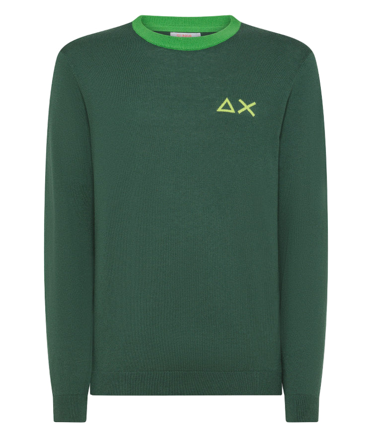 SUN68 MAGLIA PULLOVER ROUND BIG ELBOW DETAIL VERDE SCURO