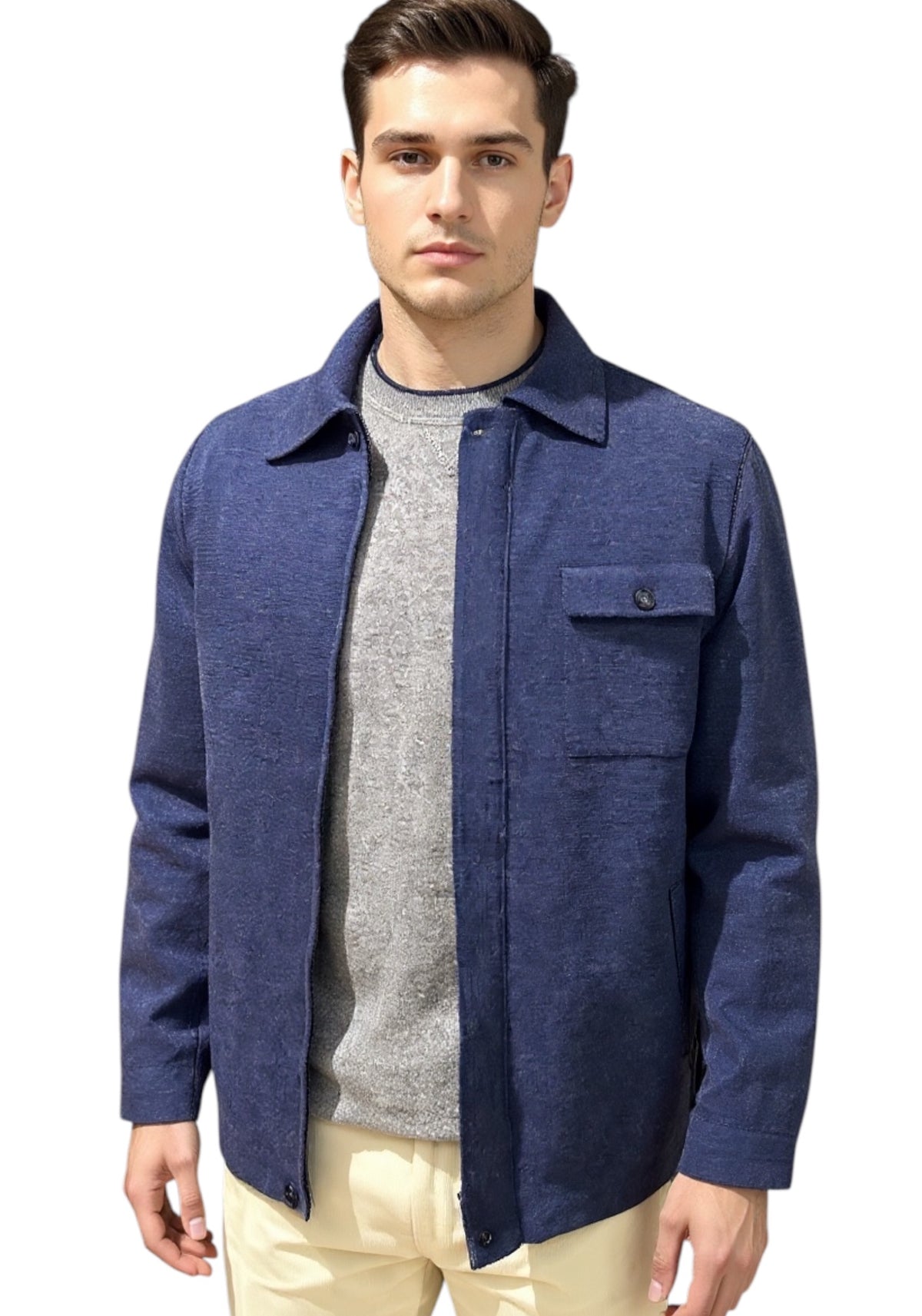 MARK MIDOR GIACCA MAGLIA FULL ZIP IN LANA CON TASCHINO DENIM
