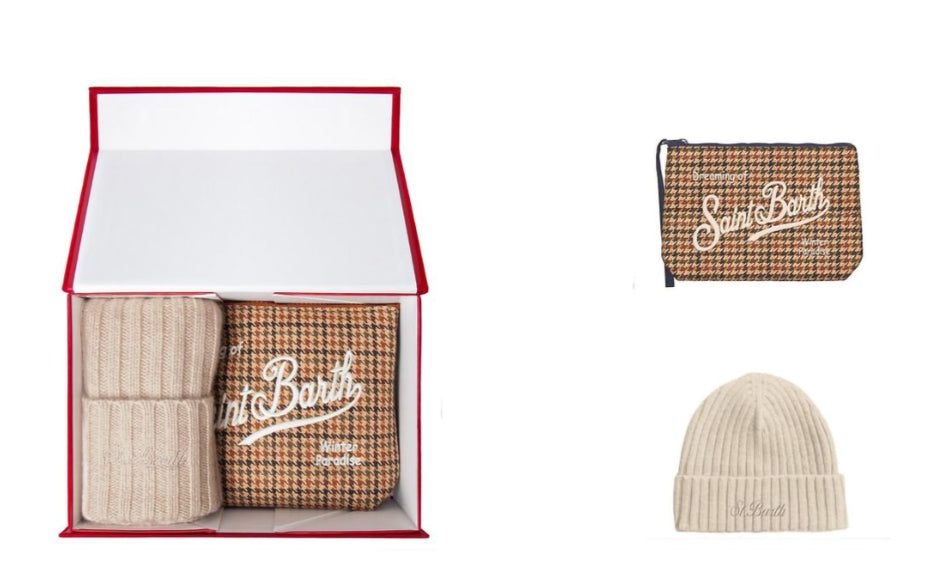 MC2 SAINT BARTH CHRISTMAS BOX CAPPELLO E POCHETTE BEIGE TARTAN
