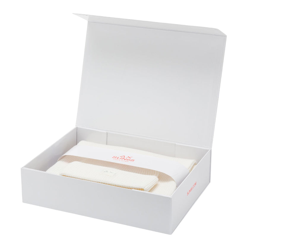 SUN68 BERRETTO E SCIARPA IN LANA COORDINATI COLORE BIANCO PANNA