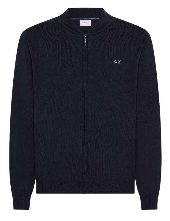 SUN68 UOMO CARDIGAN IN COTONE E LANA CON ZIP COLORE NAVY BLUE