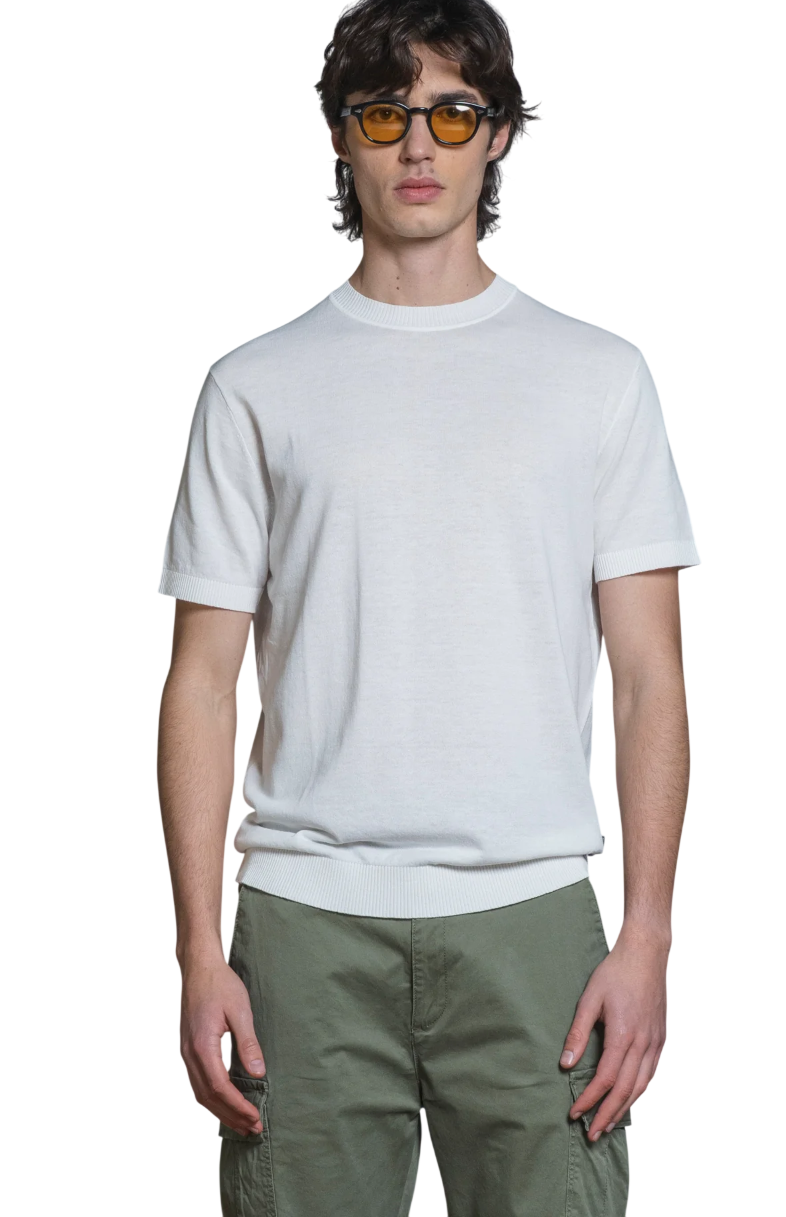 IMPURE T-SHIRT SAMUEL SWEATER ROUND NECK IN COTTON CREPE BIANCO