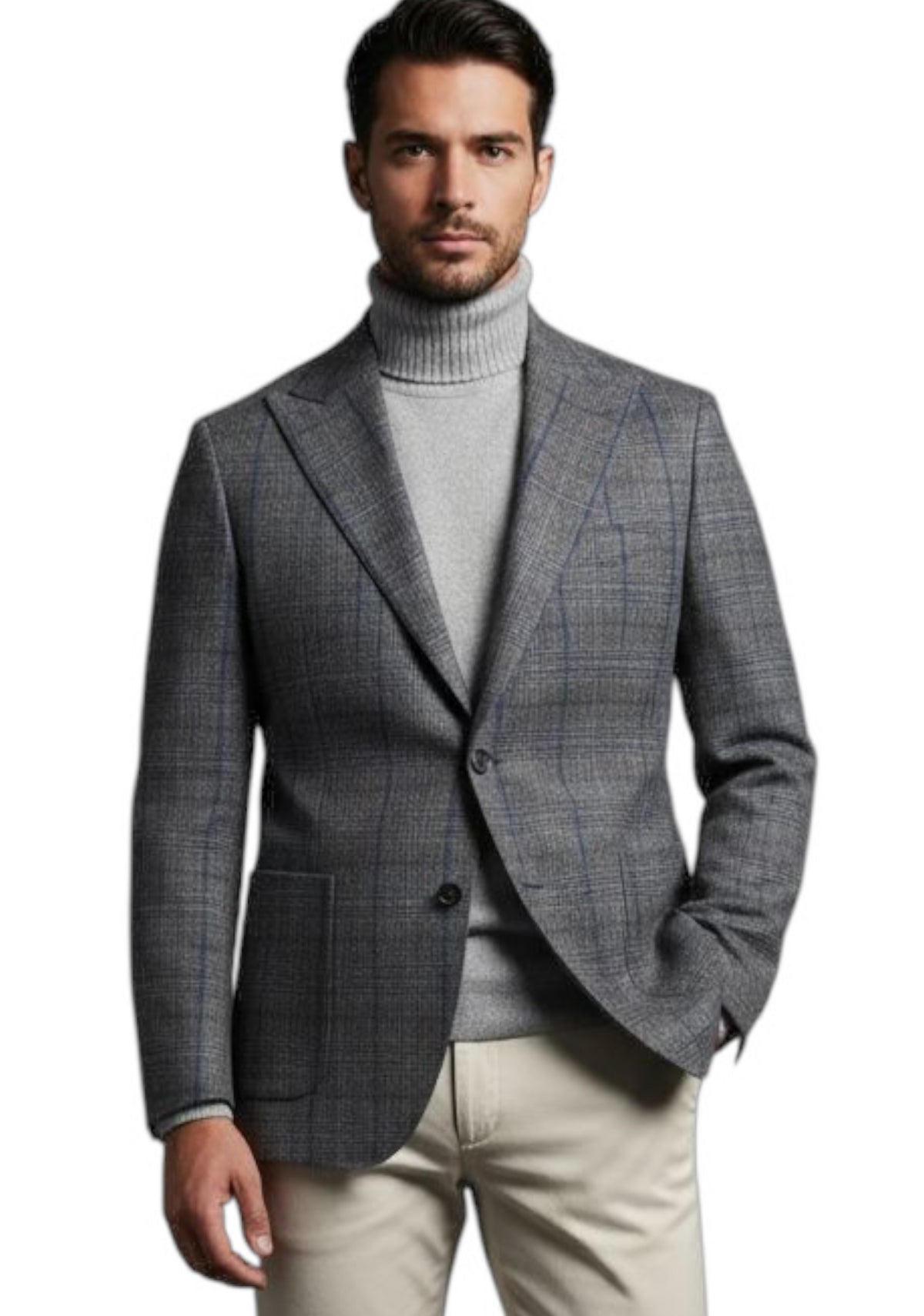 MARK MIDOR GIACCA MONOPETTO SCOZZESE GRIGIO E BLU