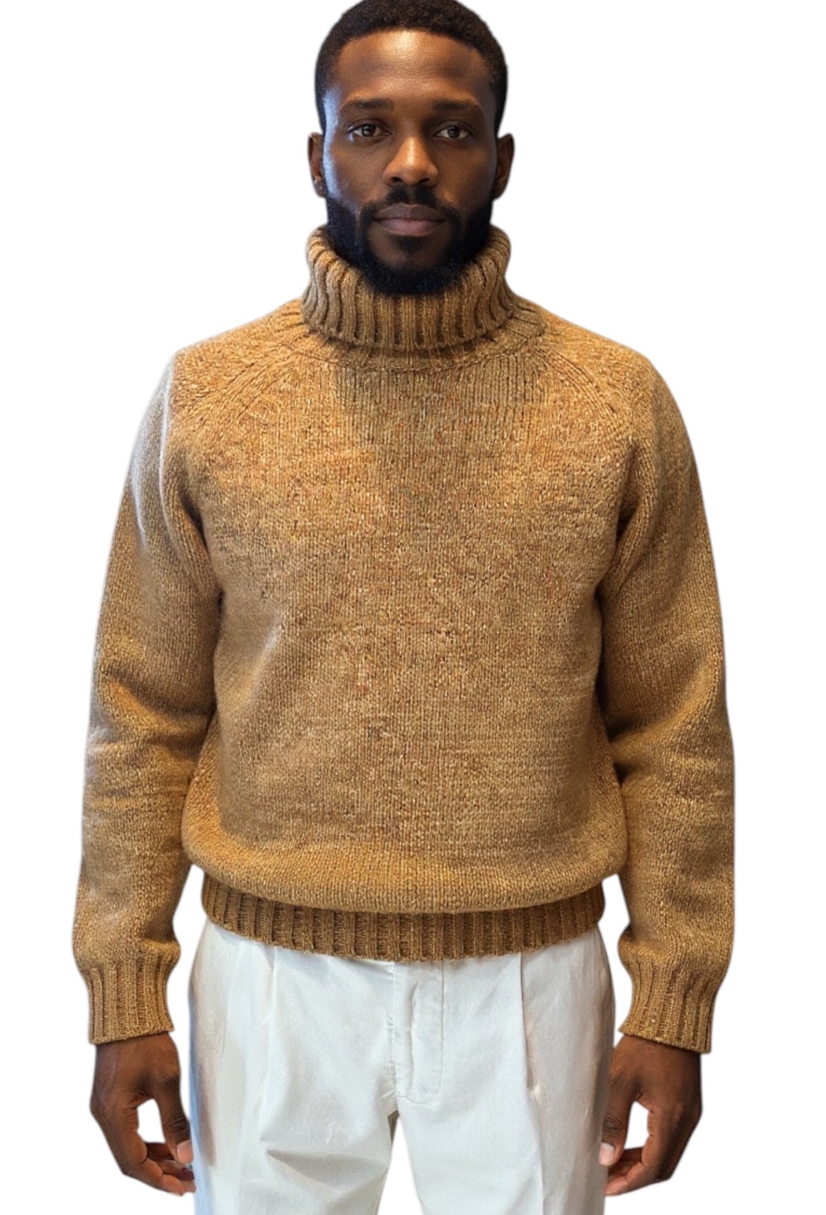 MARK MIDOR MAGLIONE A COLLO ALTO IN MISTO LANA ALPACA CASHMERE COLORE GIALLO MECCA