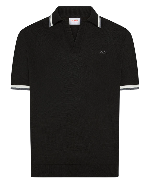 SUN68 UOMO POLO IN MAGLIA DI COTONE NERO