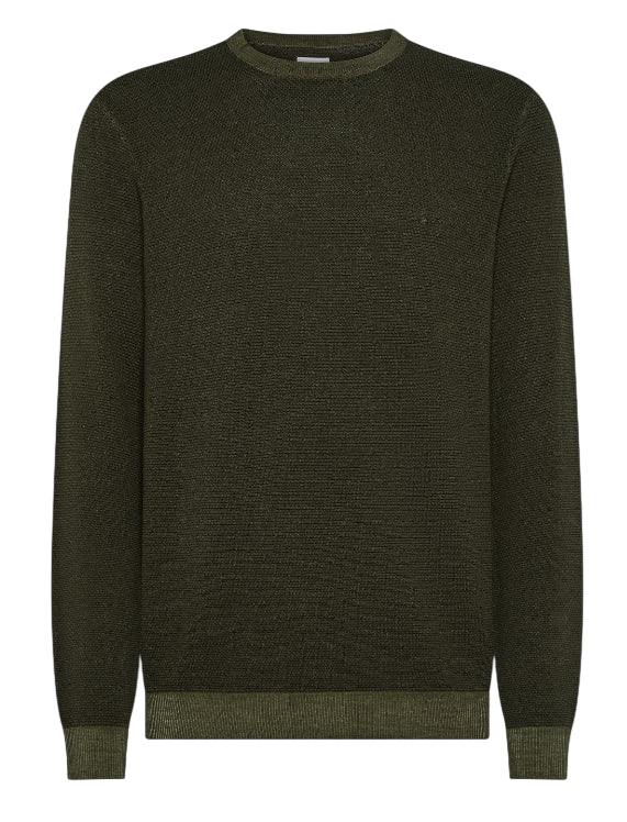SUN68 MAGLIA UOMO GIROCOLLO IN LANA EFFETTO VINTAGE MILITARE SCURO