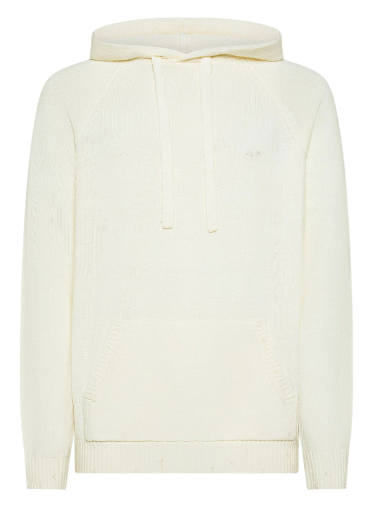 SUN68 UOMO MAGLIA IN LANA VINTAGE CON CAPPUCCIO BIANCO PANNA