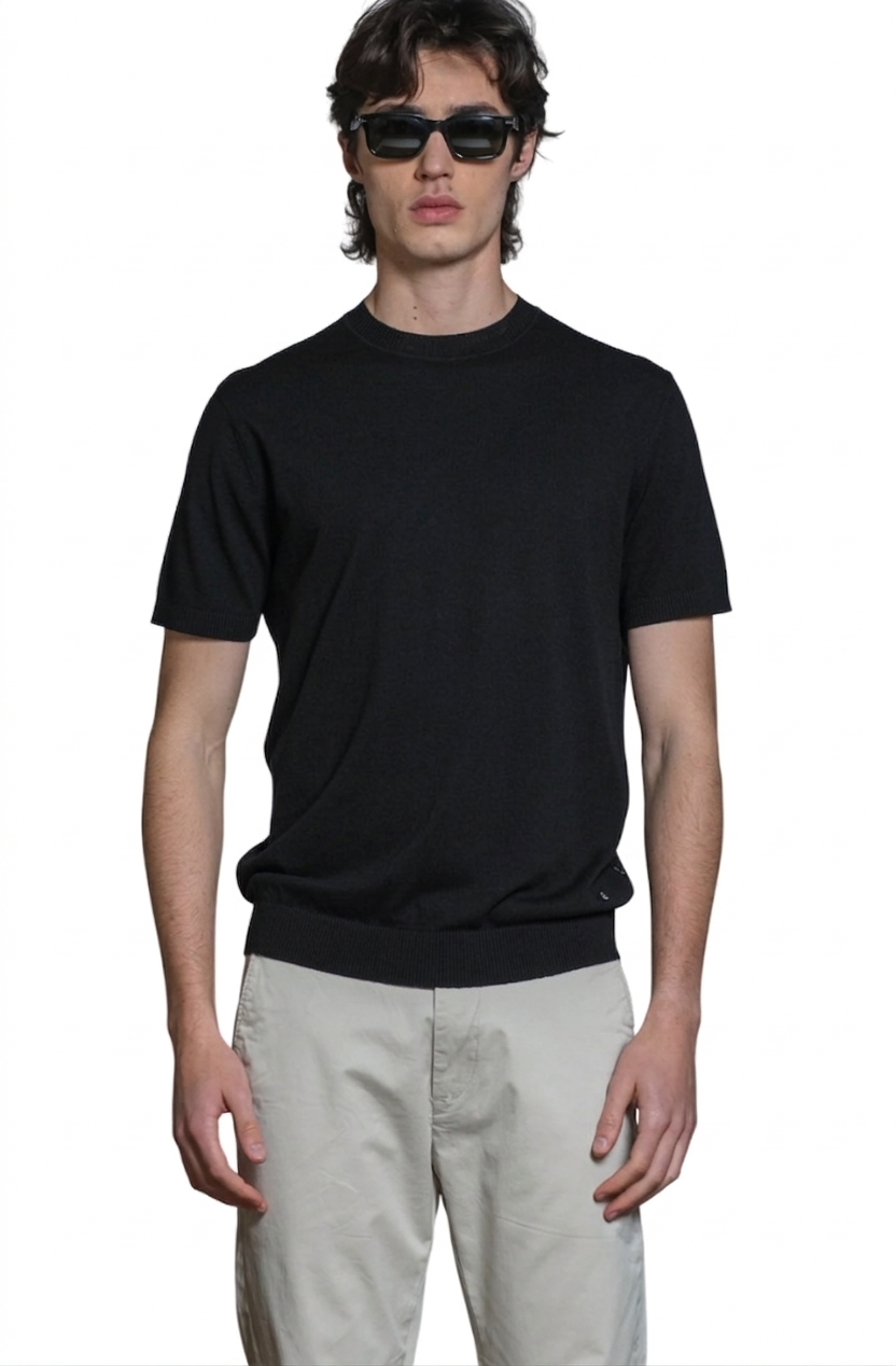IMPURE T-SHIRT SAMUEL SWEATER ROUND NECK IN COTTON CREPE NERO