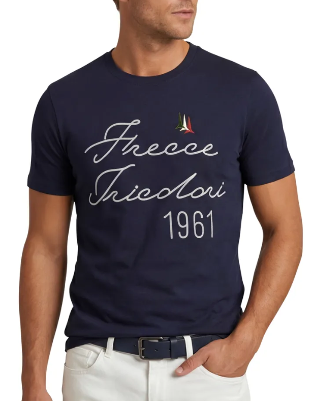 AERONAUTICA MILITARE T-SHIRT RICAMO FRECCE TRICOLORI BLU