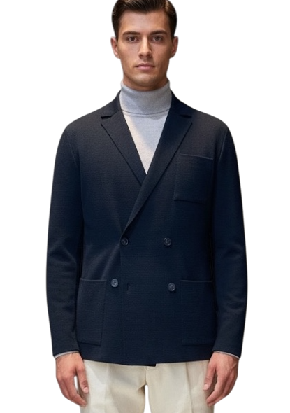 MARK MIDOR GIACCA MAGLIA DOPPIOPETTO IN MISTO LANA BLU