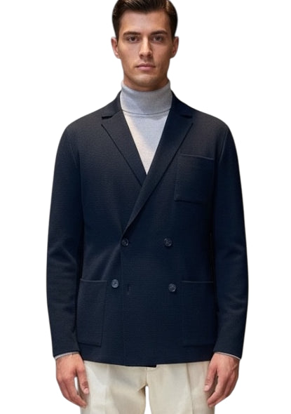 MARK MIDOR GIACCA MAGLIA DOPPIOPETTO IN MISTO LANA BLU