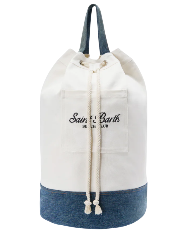 MC2 SAINT BARTH ZAINO BEACH BACKPACK IN TESSUTO BIANCO E AZZURRO CON LOGO RICAMATO