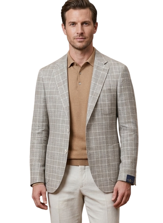 MARK MIDOR GIACCA IN LANA COTONE LINO A QUADRI GRIGIO