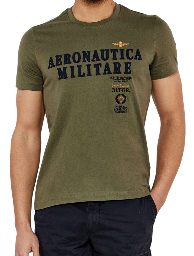 AERONAUTICA MILITARE T-SHIRT RICAMATA CON LOGO APPLICATO MILITARY OLIVE