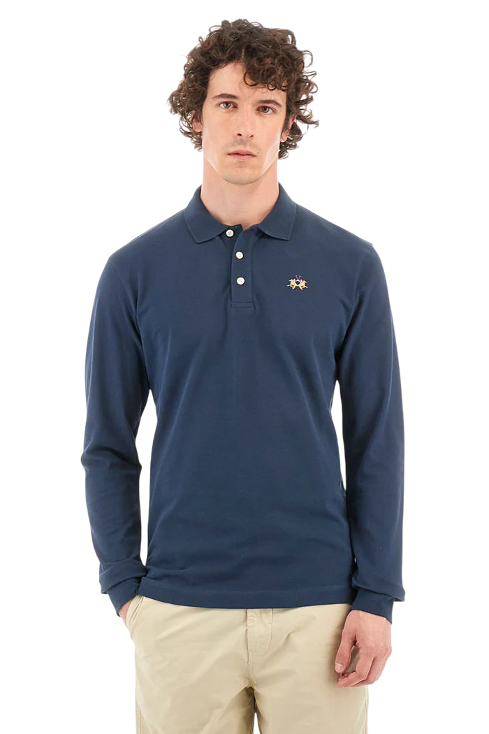 LA MARTINA POLO DA UOMO SLIM FIT MANLEY MANICA LUNGA BLU