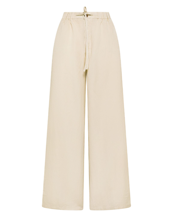 SUN68 DONNA PANTALONI WIDE LEG IN MISTO LINO BEIGE
