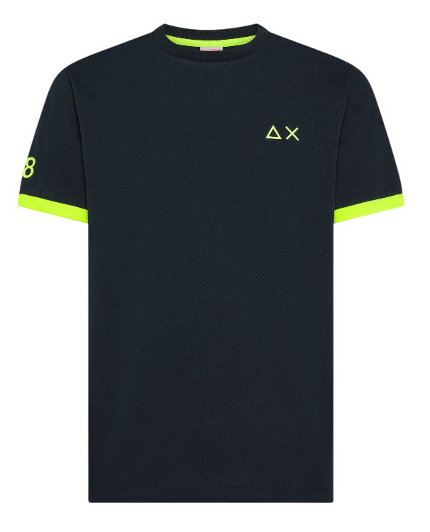 SUN68 UOMO T-SHIRT IN PIQUET DI COTONE BLU NAVY FLUO