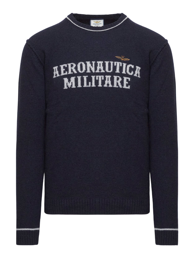 AERONAUTICA MILITARE MAGLIONE IN LANA CON LOGO JACQUARD NAVY BLUE