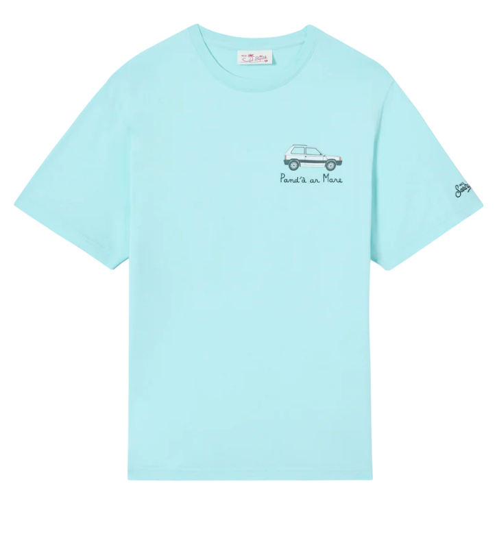 MC2 SAINT BARTH T-SHIRT PORTOFINO TURCHESE CHIARO CON RICAMO PAND'À AR MARE