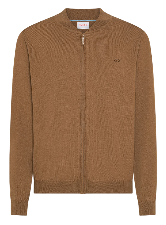 SUN68 UOMO CARDIGAN IN COTONE E LANA CON ZIP COLORE MARRONE DESERTO