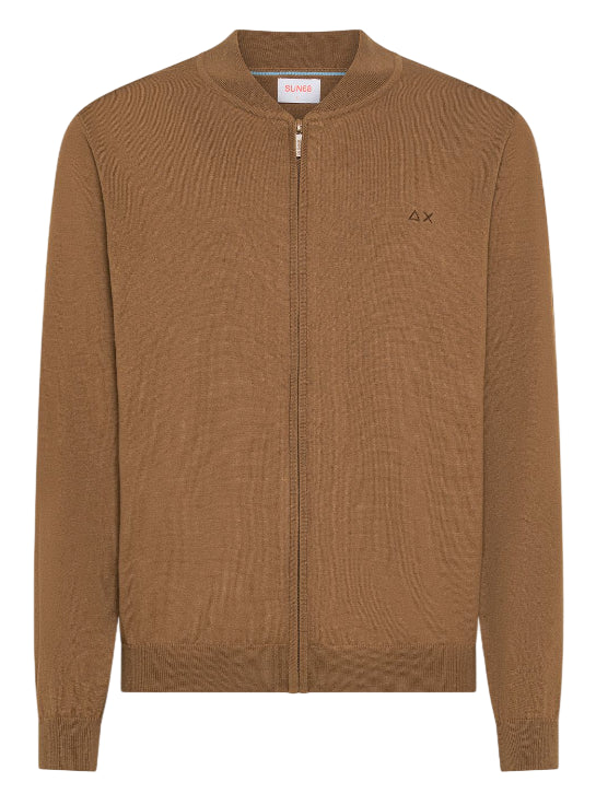 SUN68 UOMO CARDIGAN IN COTONE E LANA CON ZIP COLORE MARRONE DESERTO