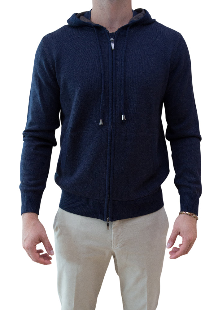 MARK MIDOR MAGLIA FULL ZIP CON CAPPUCCIO BLU NAVY