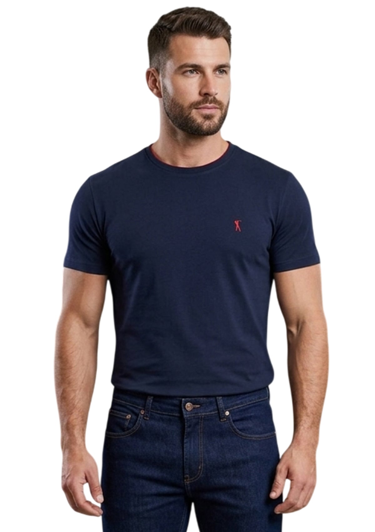 MARK MIDOR T-SHIRT IN COTONE RICAMO A CONTRASTO COLORE BLU