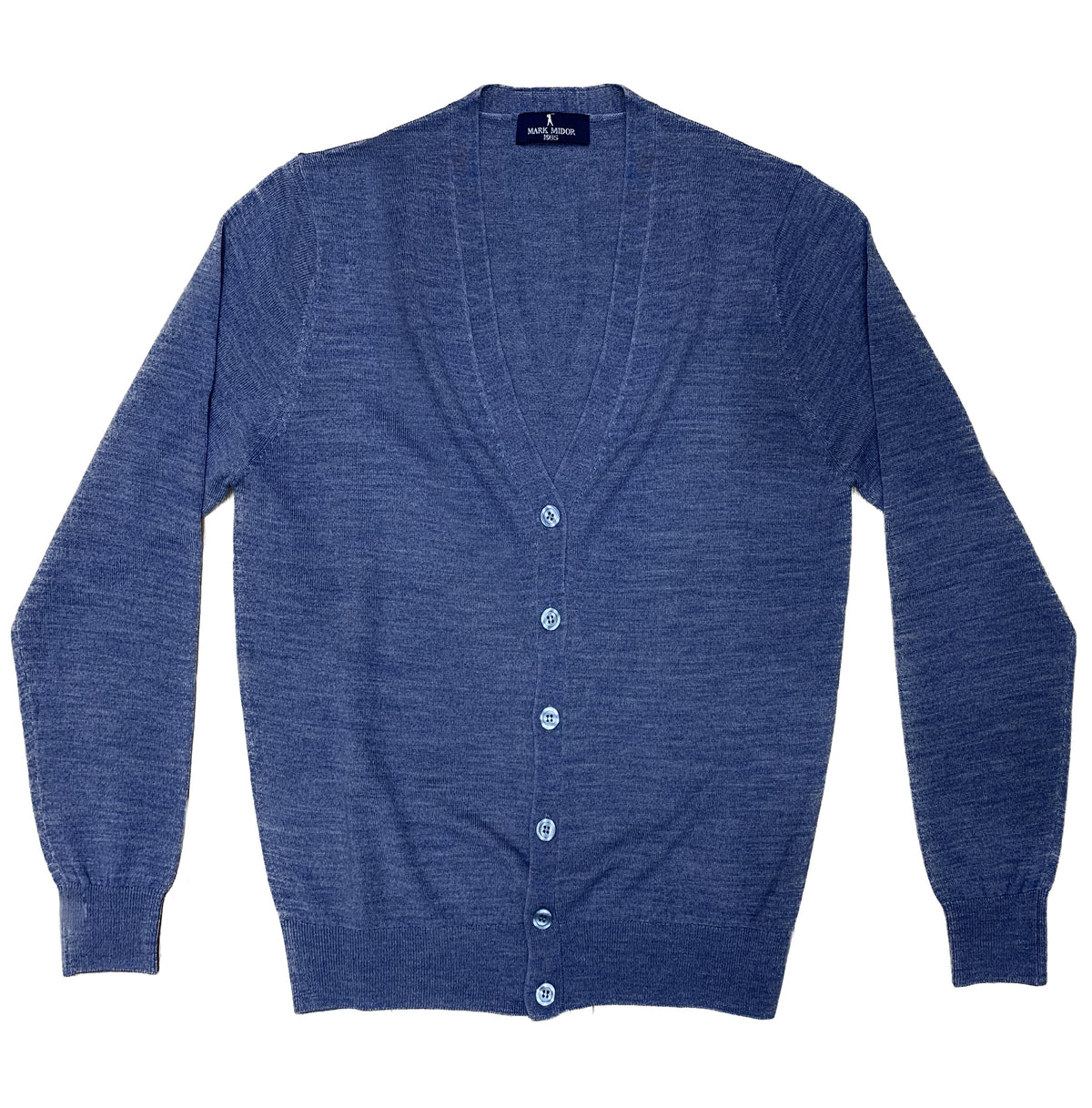 MARK MIDOR CARDIGAN RASATO IN LANA MERINO DENIM