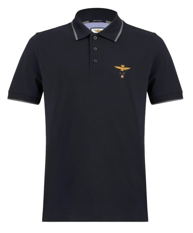 AERONAUTICA MILITARE POLO IN PIQUE' DI COTONE CON LOGO JET BLACK